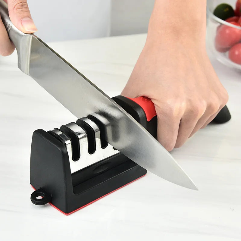 Kitchen 4-Stage Knife Sharpener, Household Multi-Functional Handheld 3-in-1 Black Sharpening Tool