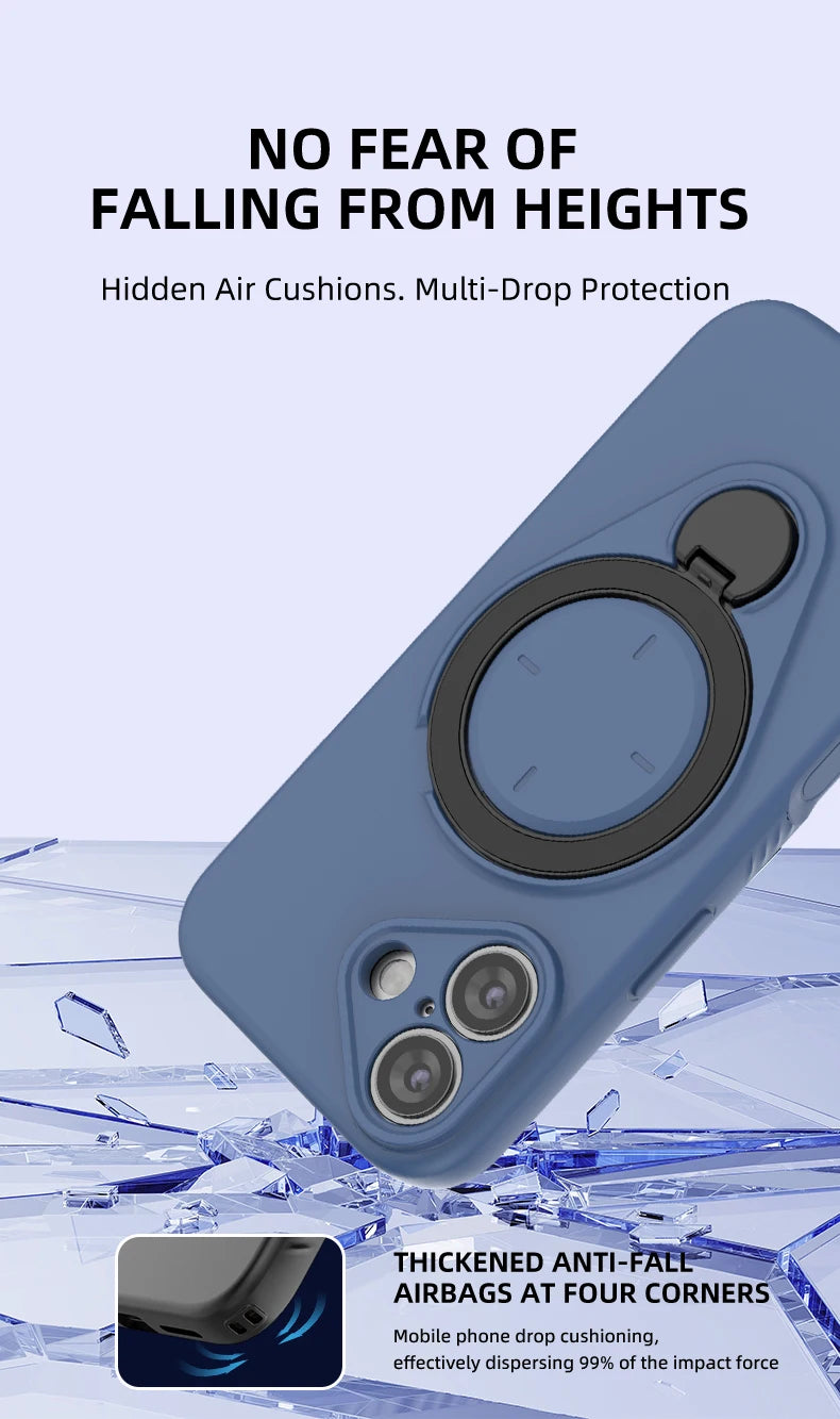 360° Rotating Magnetic Stand For Magsafe Phone Case For iPhone 17 16 18 Pro Max 17 18 Pro Armor Shockproof Soft Protective Cover