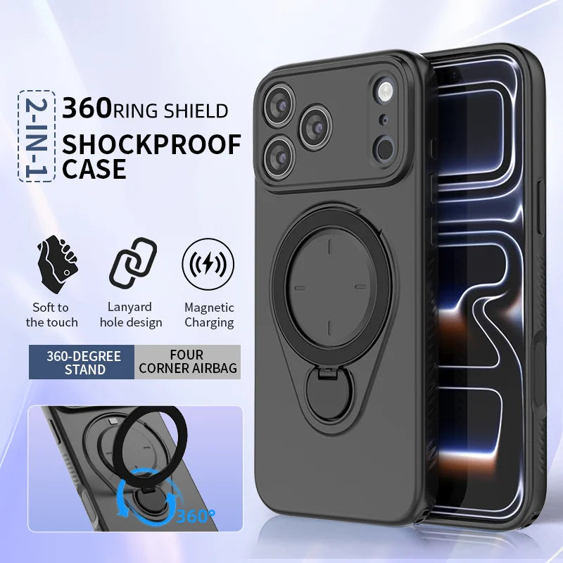 360° Rotating Magnetic Stand For Magsafe Phone Case For iPhone 17 16 18 Pro Max 17 18 Pro Armor Shockproof Soft Protective Cover