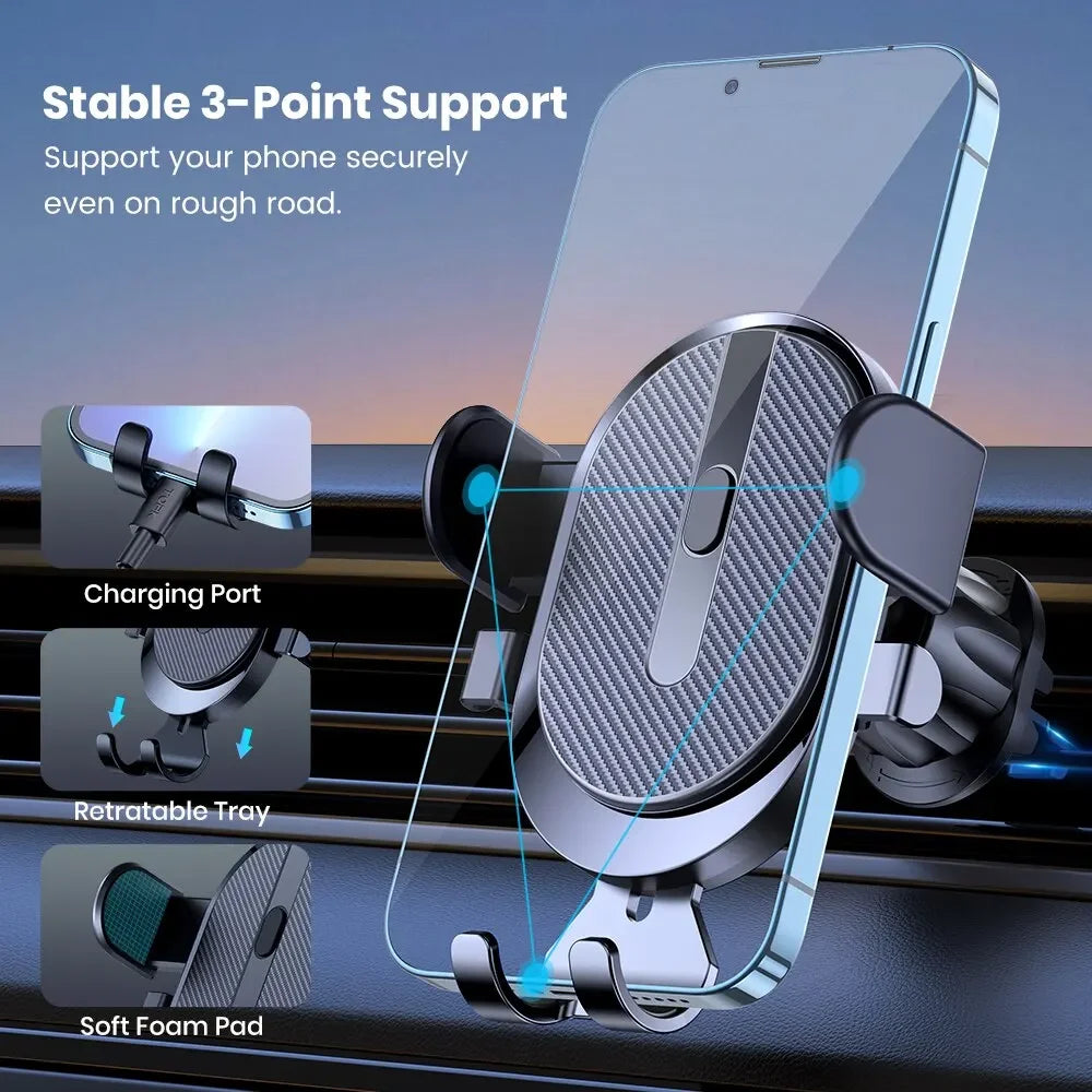 Mobile Phone Car Mount Air Vent Gravity Holder Triangle Gravity Frosted Minimalist Solid Metallic Material