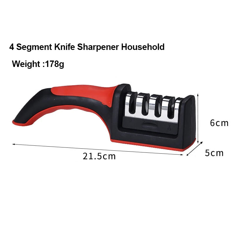 Kitchen 4-Stage Knife Sharpener, Household Multi-Functional Handheld 3-in-1 Black Sharpening Tool