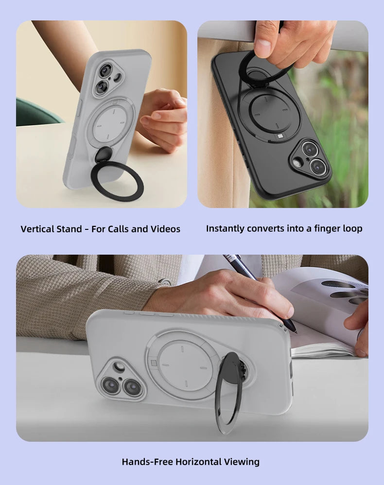 360° Rotating Magnetic Stand For Magsafe Phone Case For iPhone 17 16 18 Pro Max 17 18 Pro Armor Shockproof Soft Protective Cover