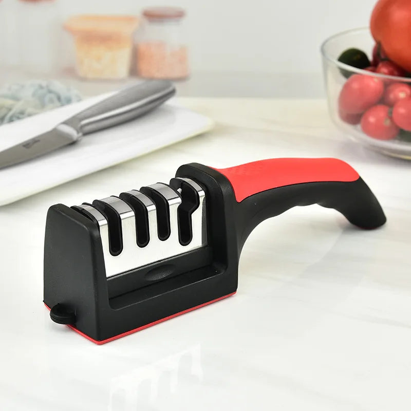 Kitchen 4-Stage Knife Sharpener, Household Multi-Functional Handheld 3-in-1 Black Sharpening Tool