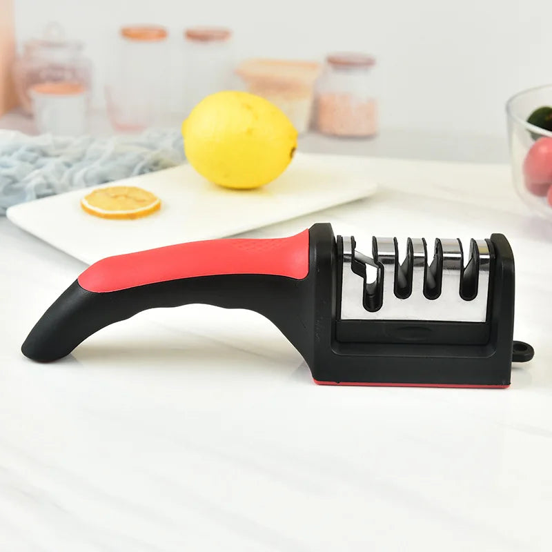 Kitchen 4-Stage Knife Sharpener, Household Multi-Functional Handheld 3-in-1 Black Sharpening Tool