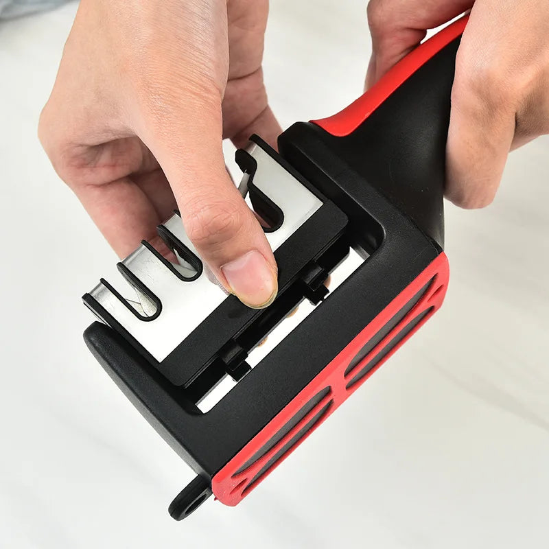 Kitchen 4-Stage Knife Sharpener, Household Multi-Functional Handheld 3-in-1 Black Sharpening Tool