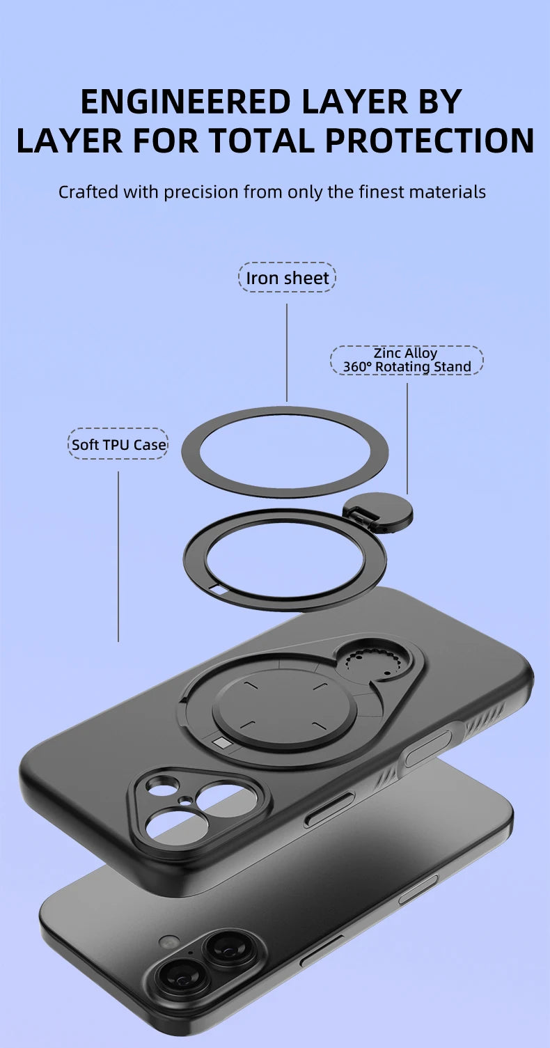 360° Rotating Magnetic Stand For Magsafe Phone Case For iPhone 17 16 18 Pro Max 17 18 Pro Armor Shockproof Soft Protective Cover