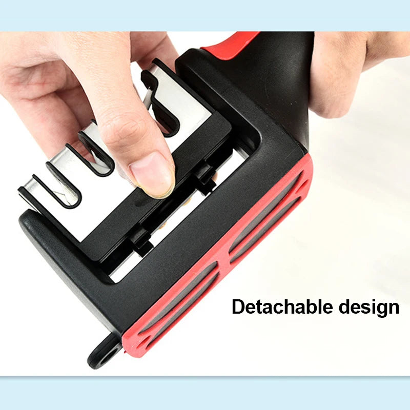 Kitchen 4-Stage Knife Sharpener, Household Multi-Functional Handheld 3-in-1 Black Sharpening Tool