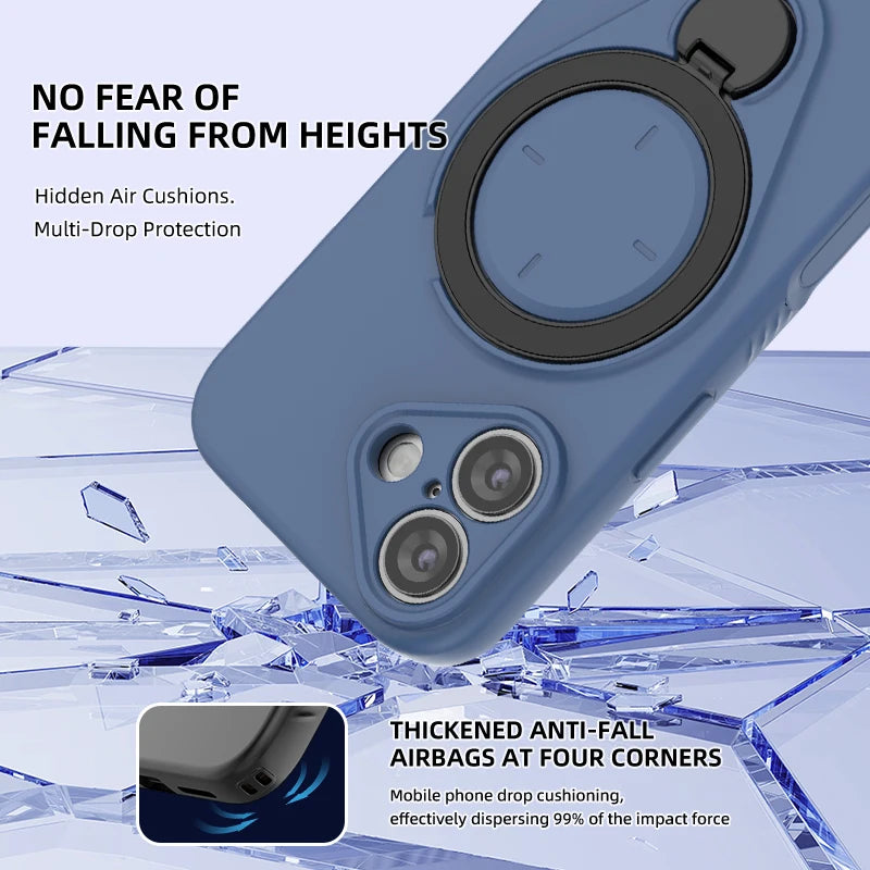 360° Rotating Magnetic Stand For Magsafe Phone Case For iPhone 17 16 18 Pro Max 17 18 Pro Armor Shockproof Soft Protective Cover
